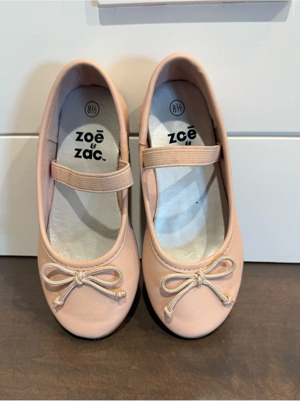 Zoe & Zac Girls Blush Pink Mary Jane Ballet Flats with Bow Size 8.5